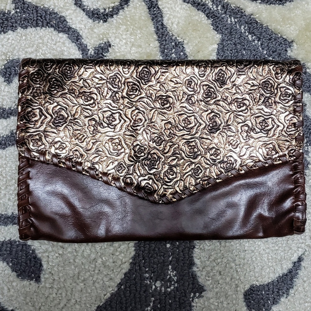 Brown and gold detailed clutch